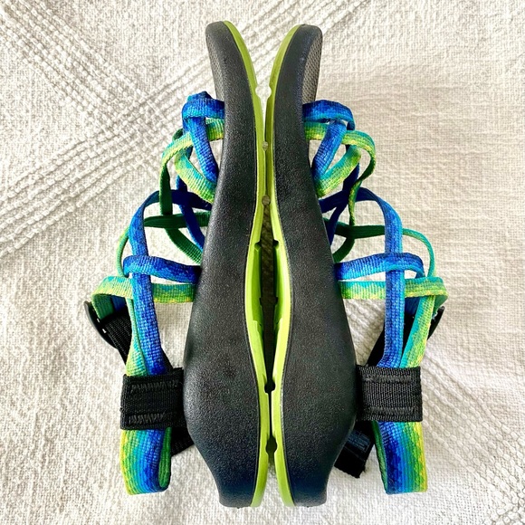 Chaco Two Strap Blue & Green w/ Green Soles W6 - Picture 6 of 14